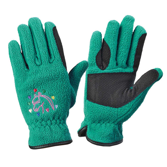 Kids' Embroidered Fleece Winter Riding Gloves - Petrol