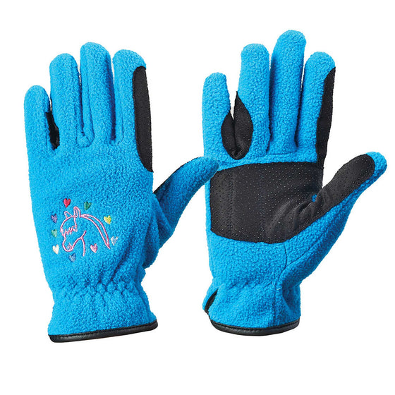 Kids' Embroidered Fleece Winter Riding Gloves - Teal