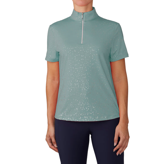 Women's Short Sleeve Elegance Glitter Dot Sport Shirt - Jade/Silver