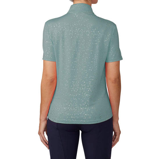 Women's Short Sleeve Elegance Glitter Dot Sport Shirt - Jade/Silver