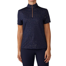  Women's Short Sleeve Elegance Glitter Dot Sport Shirt - Navy/Rose