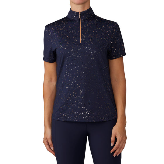 Women's Short Sleeve Elegance Glitter Dot Sport Shirt - Navy/Rose