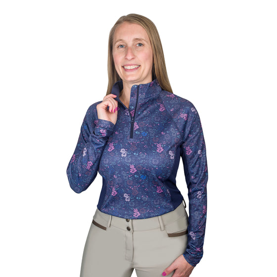 Ovation Quarter Zip Long Sleeve Sunshirt - Navy Mosaic Floral
