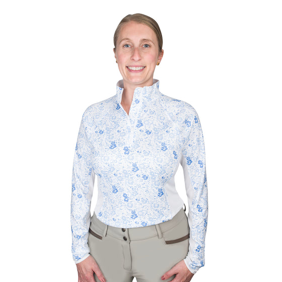 Ovation Quarter Zip Long Sleeve Sunshirt - White Mosaic Floral