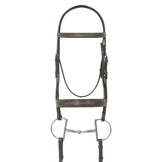 Elite Fancy Raised Traditional Crown Flat Wide Nose Padded Bridle with Reins