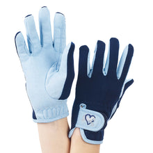  Kids' Embroidered Riding Gloves - Sky Blue/Navy Trim