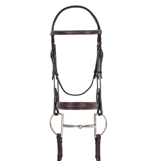 Elite Fancy Raised Comfort Crown Flat Wide Nose Padded Bridle with Reins