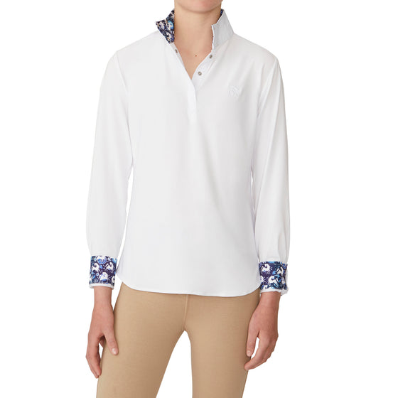 Girls' Ellie II DX Long Sleeve Show Shirt - White/Blue Whims Horses