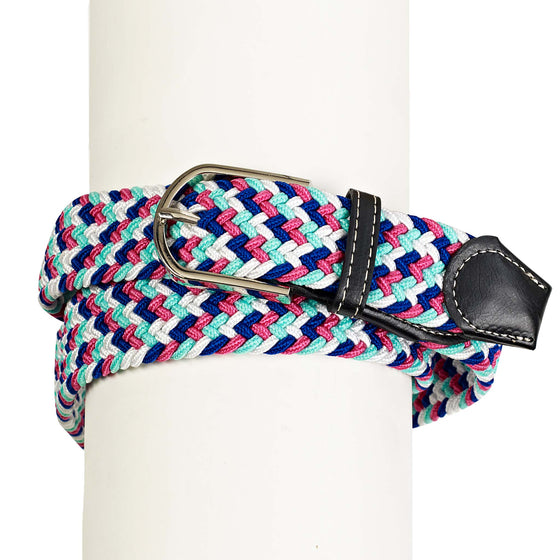 Women's Braided Stretch Belt - Aqua/Rose/Royal