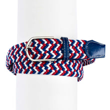  Women's Braided Stretch Belt - Red/White/Blue