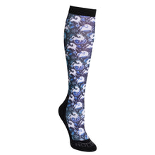  Footzees Boot Sock - Blue Whimsical Horses