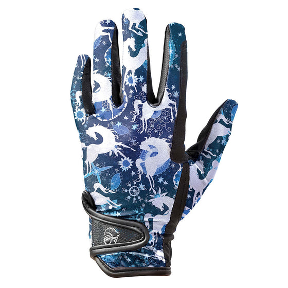 Women's Cool Rider Riding Gloves - Blue Whimsical Horses