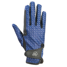  Women's Cool Rider Riding Gloves - Royal Blue Horseshoes
