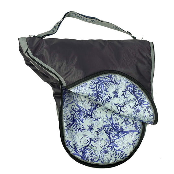 Padded English Saddle Carry Bag - Charcoal/Purple Secret Garden