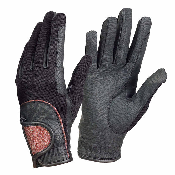 Women's Pro-Grip Glitter Riding Show Gloves - Black/Rose Gold