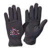 Kids' Embroided Fleece Winter Riding Gloves - Black