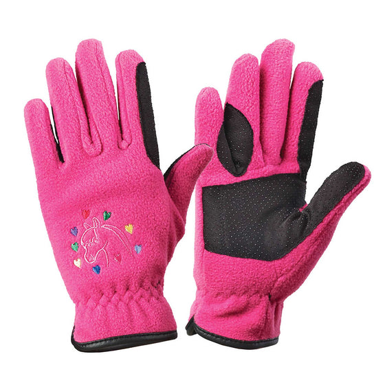 Kids' Embroidered Fleece Winter Riding Gloves - Pink