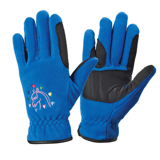 Kids' Embroidered Fleece Winter Riding Gloves - Royal