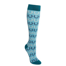  Women's Bamboo Boot Sock - Teal Horseshoe